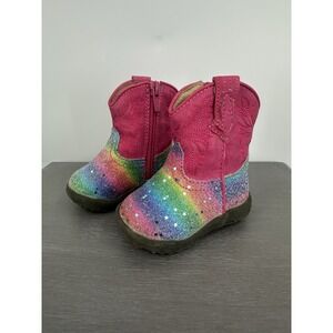 Roper Rainbow Pink Boots Rubber Bottoms Infant Girl Size 2 Zipper